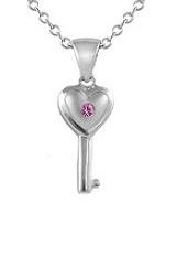 teensy catchy pink sapphire key silver baby necklace